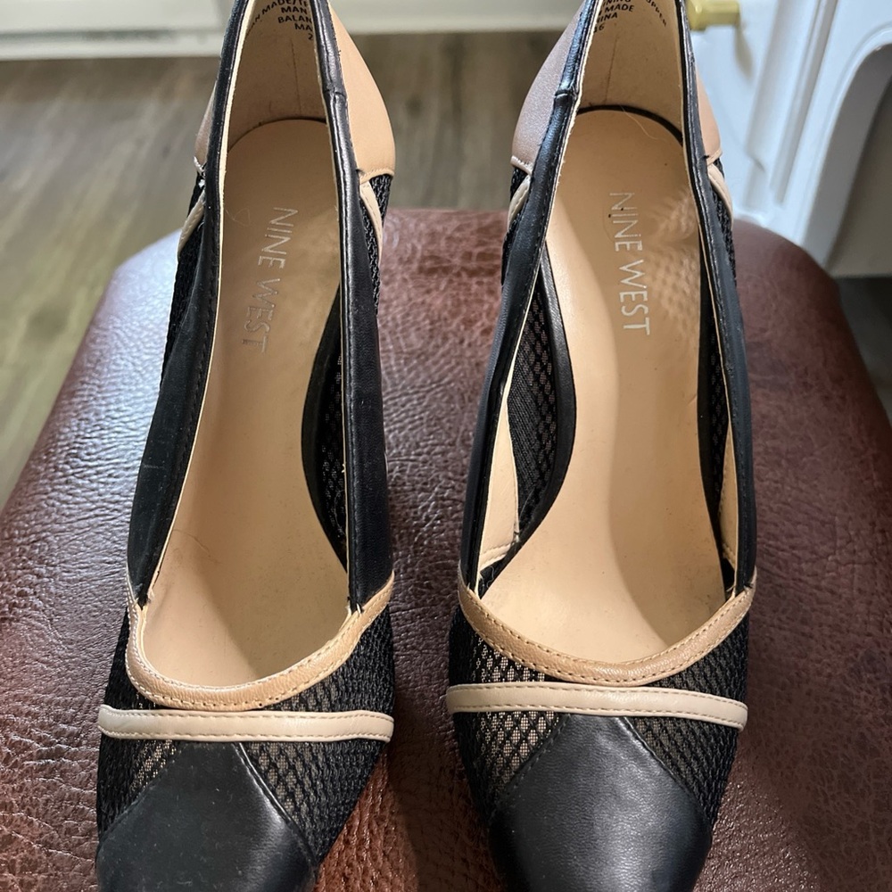 Nine West Black and Cream Mesh Heels
